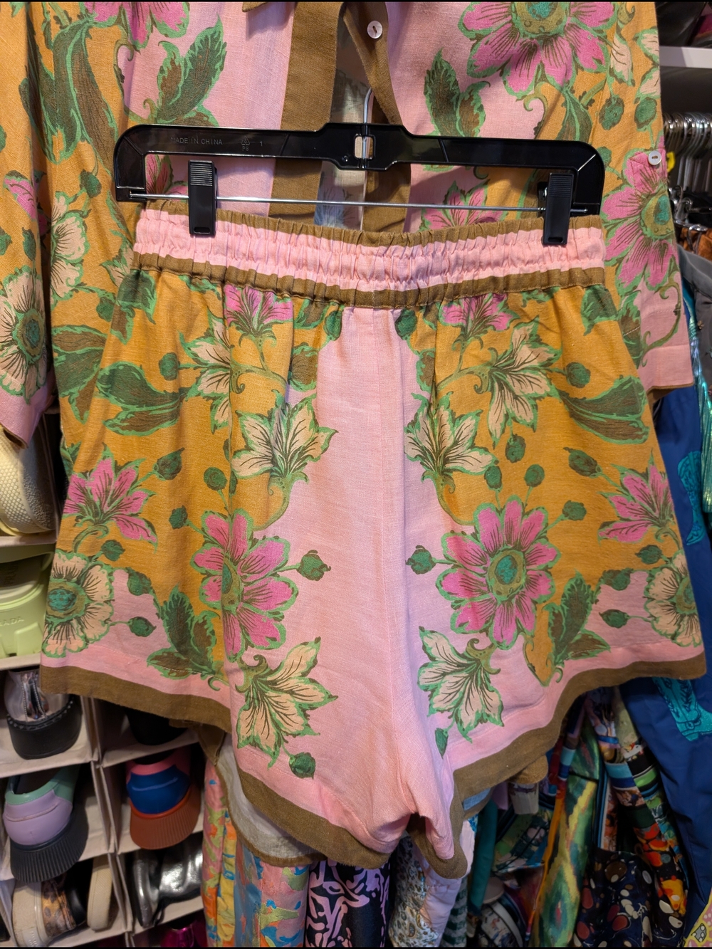 ALEMAIS Winnie Pink & Yellow & Brown Floral Linen Shirt and Short Set - Picture 7 of 7